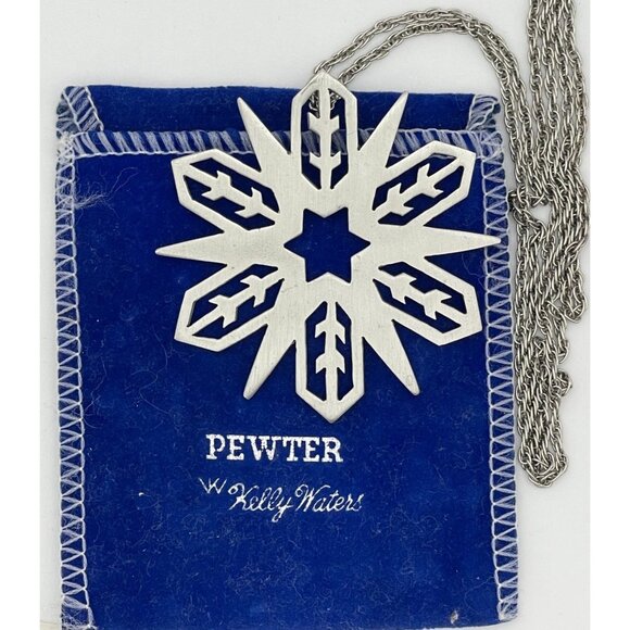Snowflake  Pendant Ornament 2" Pewter By Kelly Waters Name Card Pouch - Picture 1 of 10
